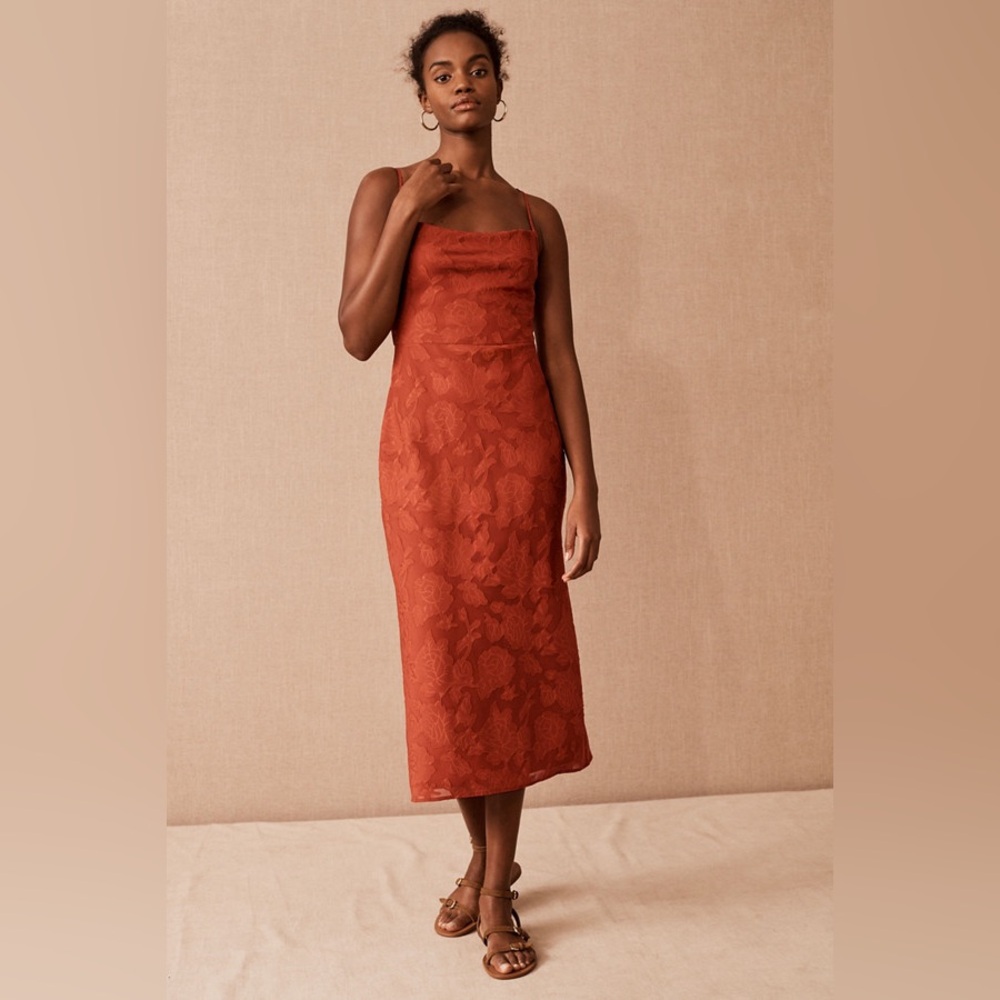 Anthropologie Hutch Taye Textured Satin Midi Slip Dress